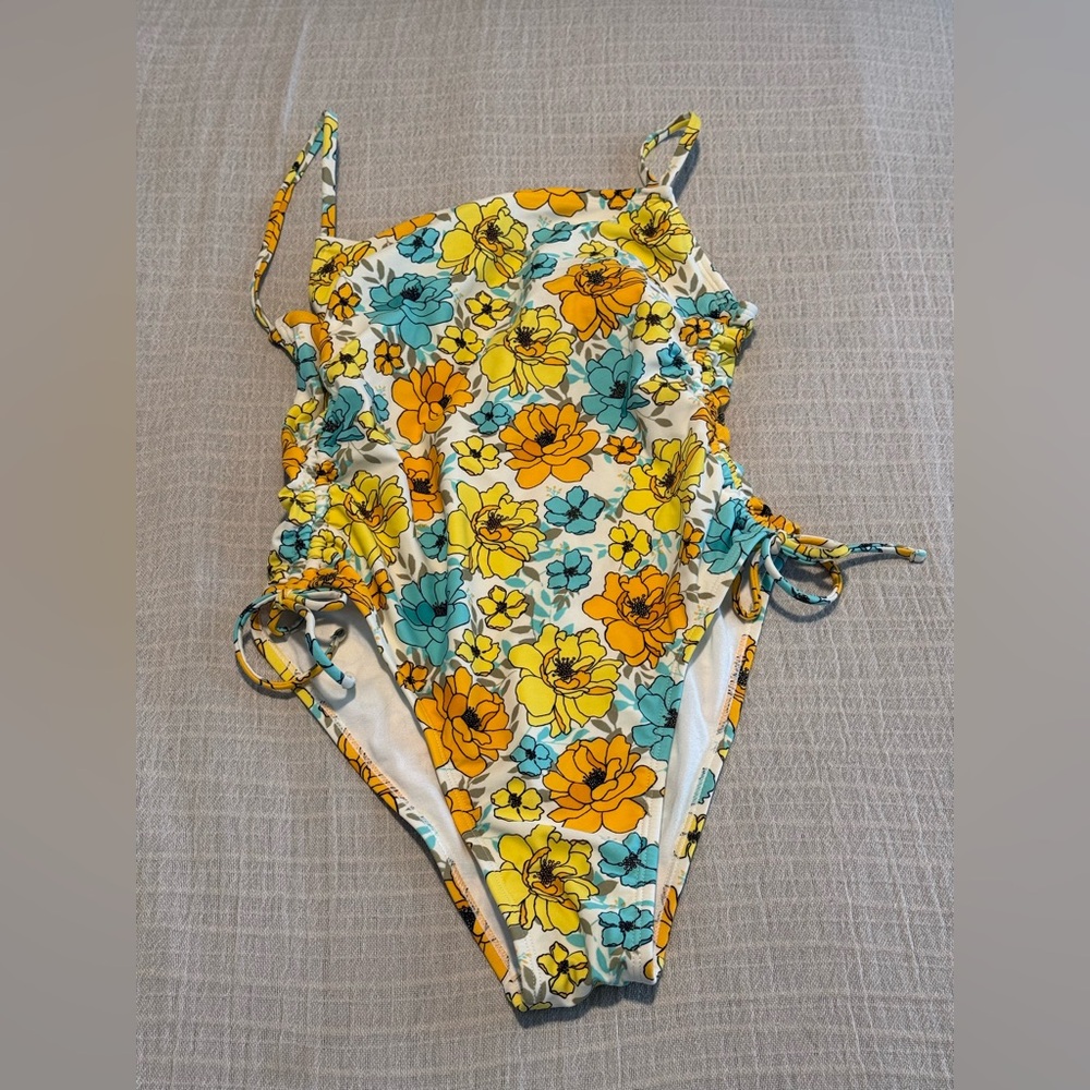 Xhilaration High Cut Adjustable Floral Ruched One-Piece Swimsuit